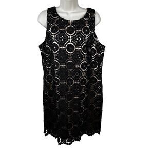 Eliza J Crochet Lace Sheath Dress Sleeveless Black 14P Petite Party Wedding